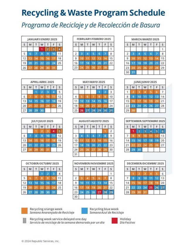 Trash and Recycling Program Schedule 2025